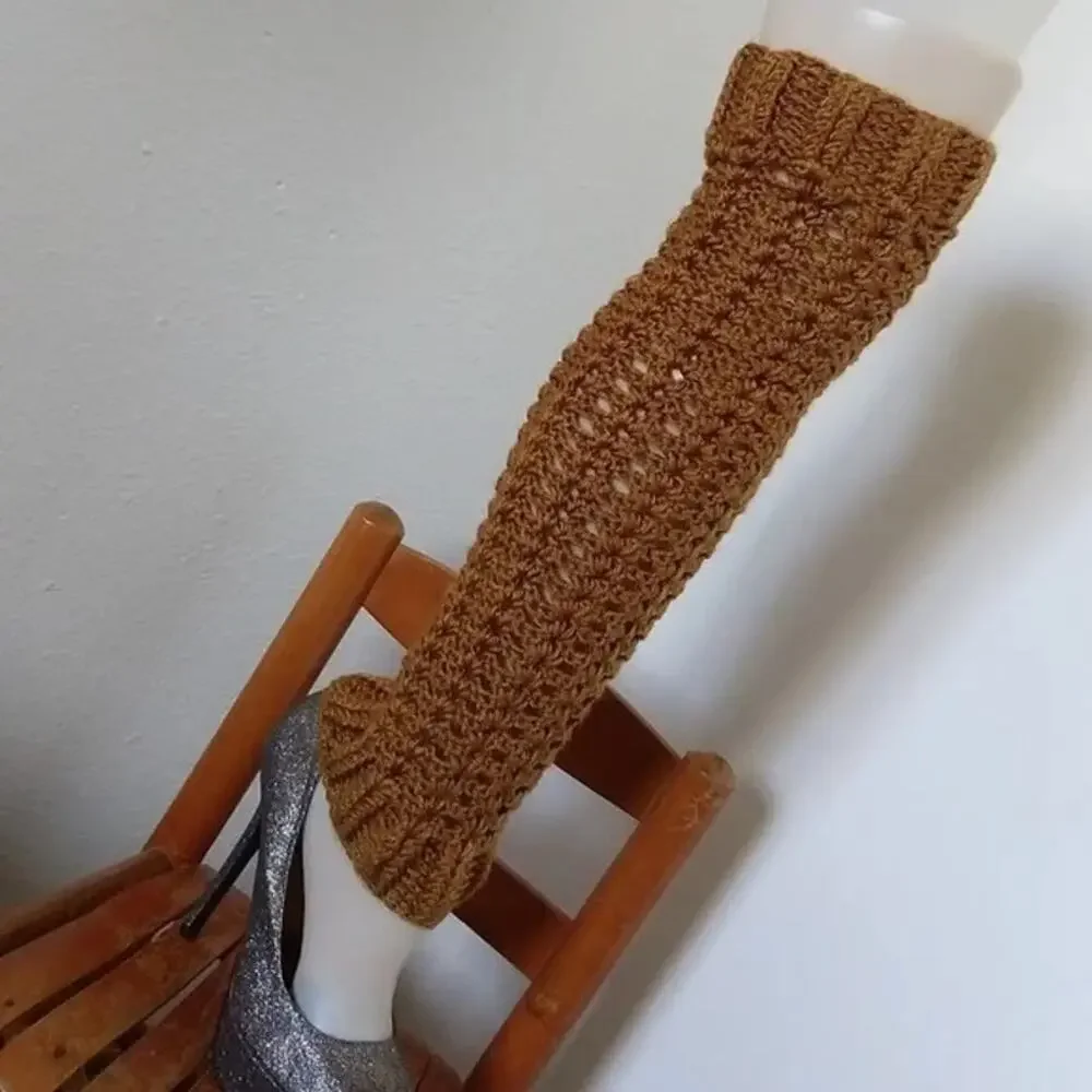 Gold Leg Warmers Bryce Canyon OSFM crochet over the knee retro dance premade